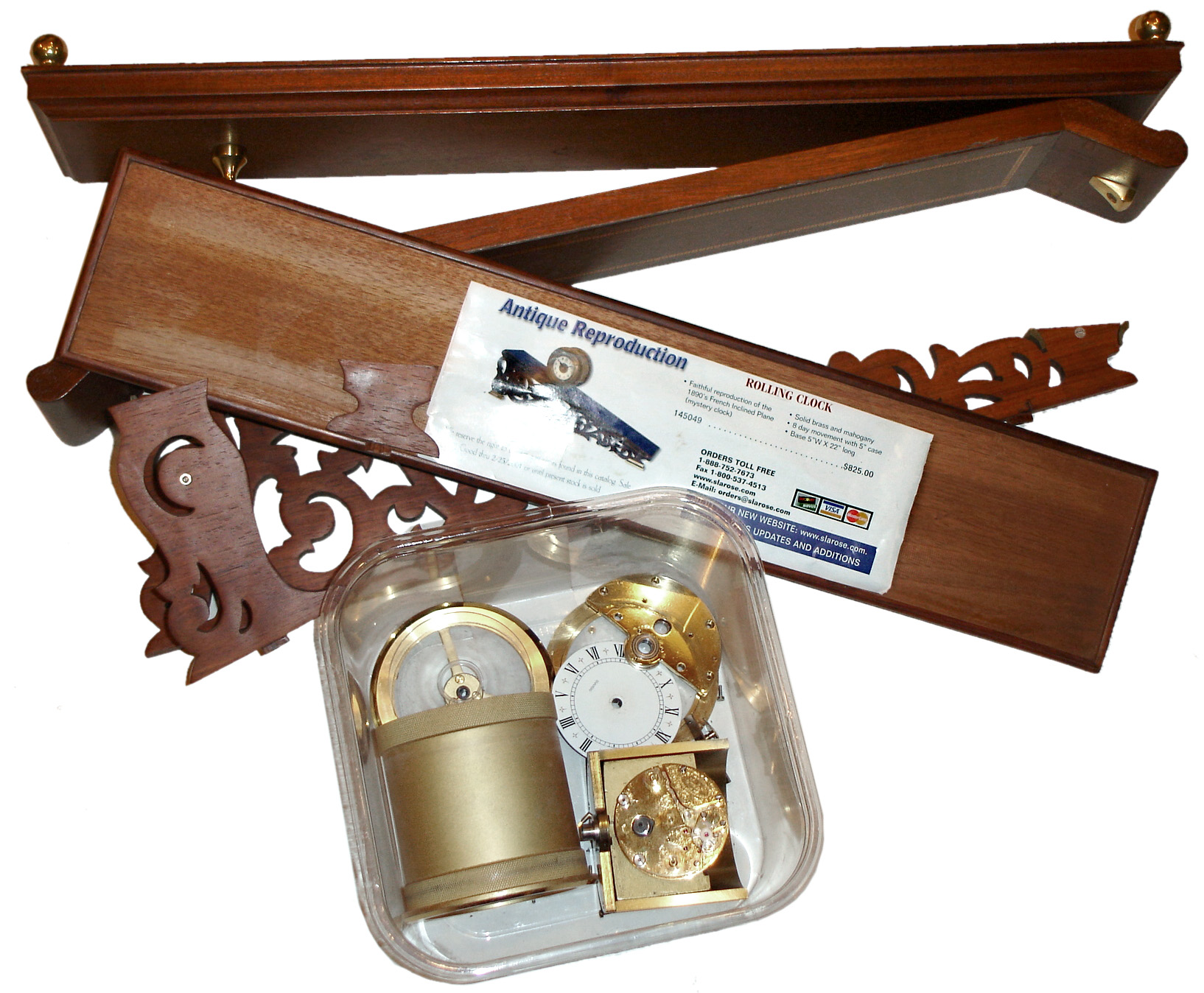 Rolling Clocks, reproduction inclined plane 8 days, timepieces, disassembled, with other parts, late 20th century — Antique Clocks Price Guide