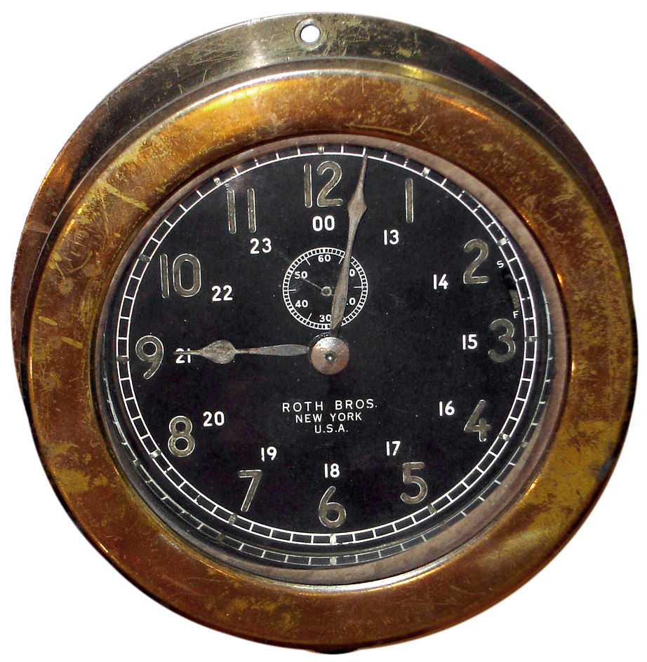 Roth Bros, New York, brass case 8 days, marine timepiece, Waltham (?) movement c1920 — Antique Clocks Price Guide