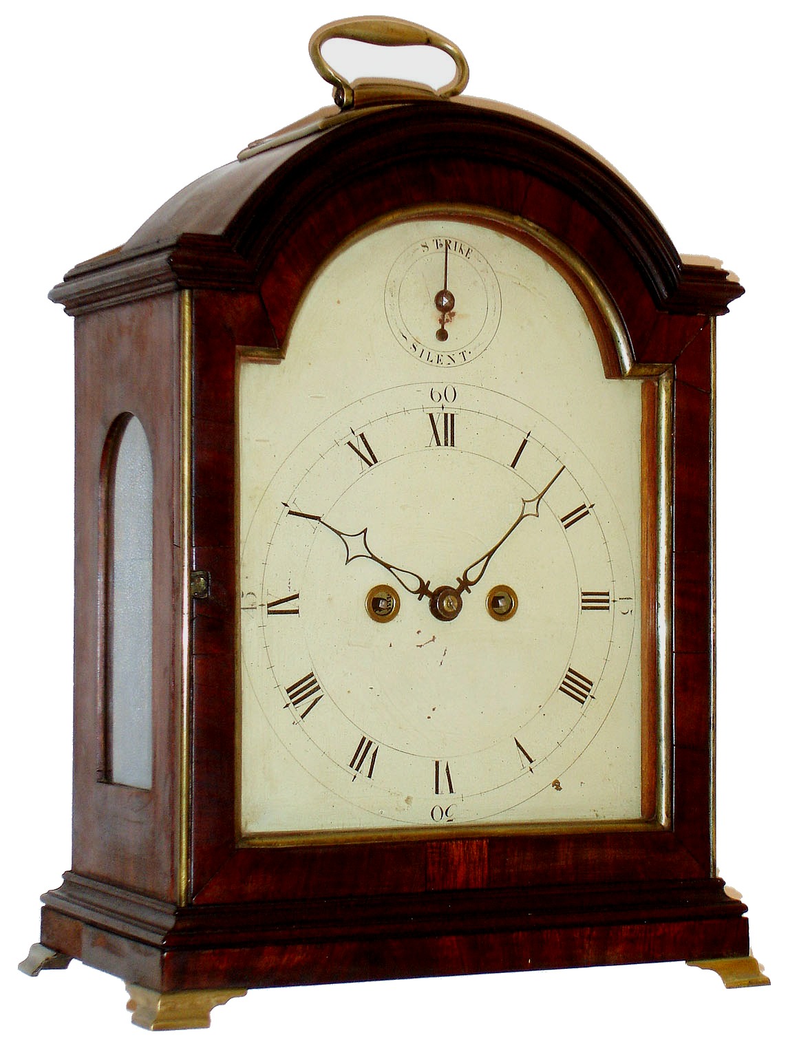 Attributed to , Philadelphia, Penn., American bracket clock, 8 days, time and strike, spring driven fusee movement in a mahogany case with painted metal dial, c1812 — Antique Clocks Price Guide