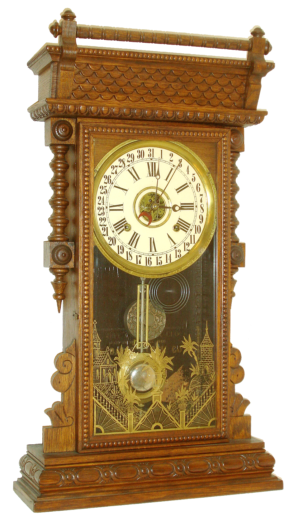 Davis Clock Co. Texarkana, Arkansas, 8 days, time and strike, simple calendar shelf clock, c1905 This firm made cases in Columbus, Miss. and Texarkana, Ark with movements purchased from various Connecticut manufacturers. — Antique Clocks Price Guide