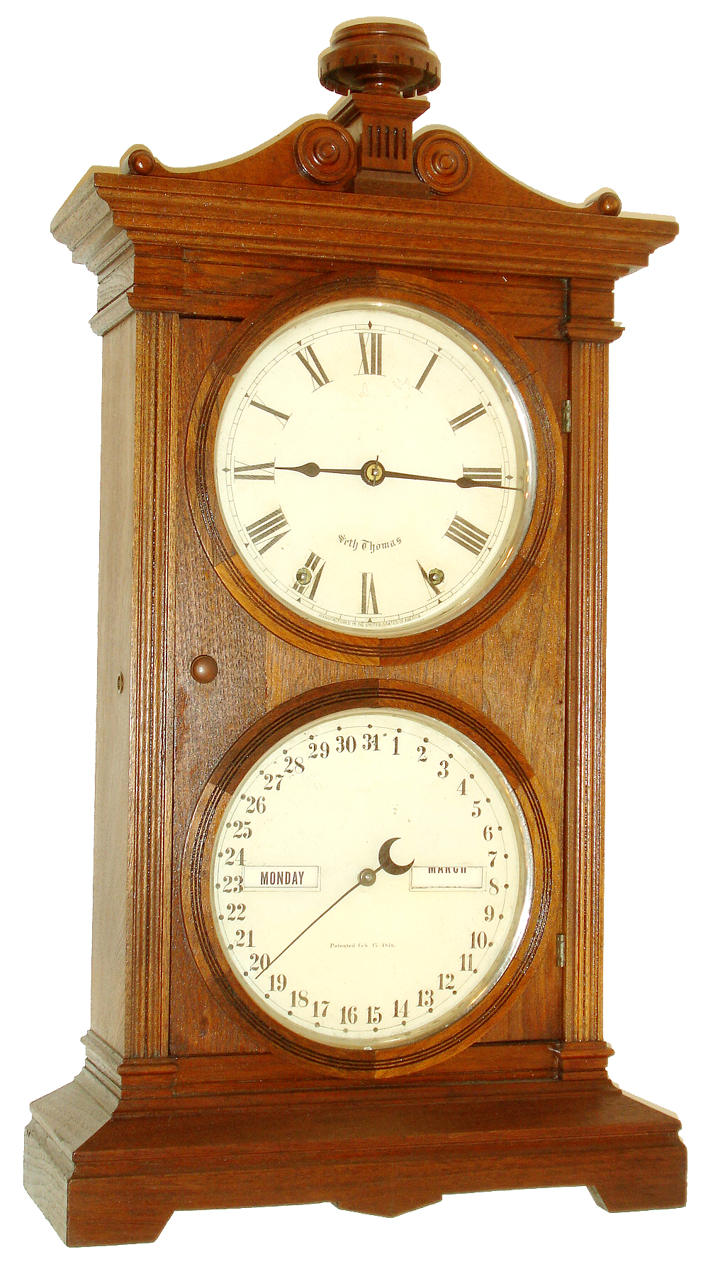 Seth Thomas Clock Co., Thomaston, Conn., "Parlor Calendar No. 6" 8 days, time and strike, spring driven shelf clock, c1885. — Antique Clocks Price Guide