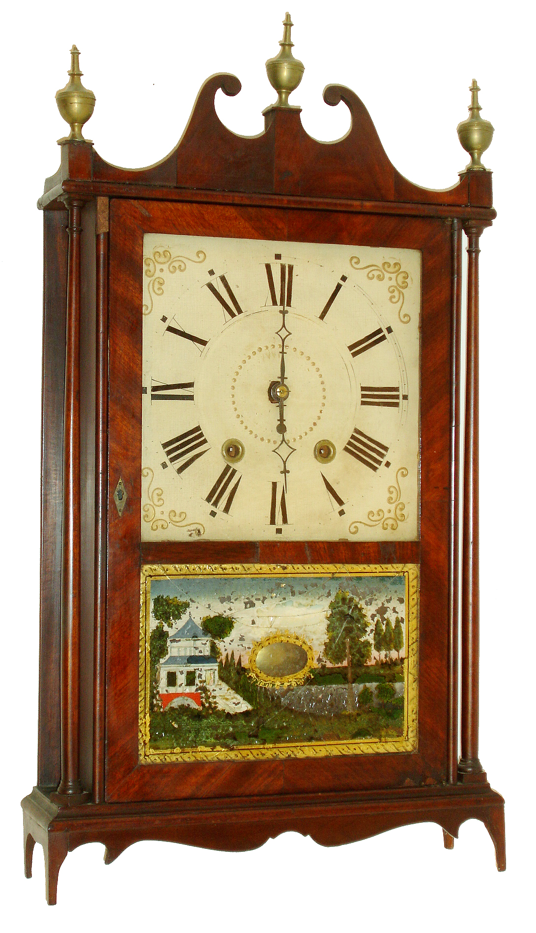 Eli and Samuel Terry, Plymouth, Conn., 30 hours, time and strike, weight wood movement pillar &amp; scroll shelf clock, c1825 — Antique Clocks Price Guide