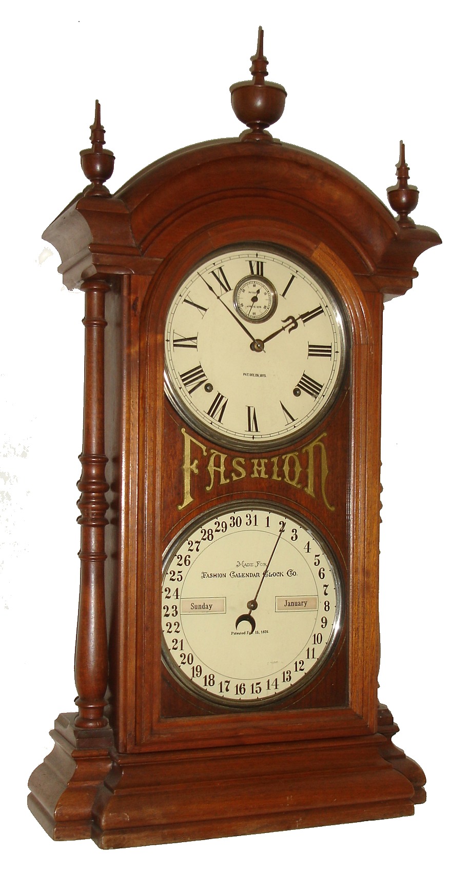 Southern Calendar Clock Company, St. Louis, MO, "Fashion No.5" 8 days, time, strike spring driven perpetual calendar clock, c1880. — Antique Clocks Price Guide