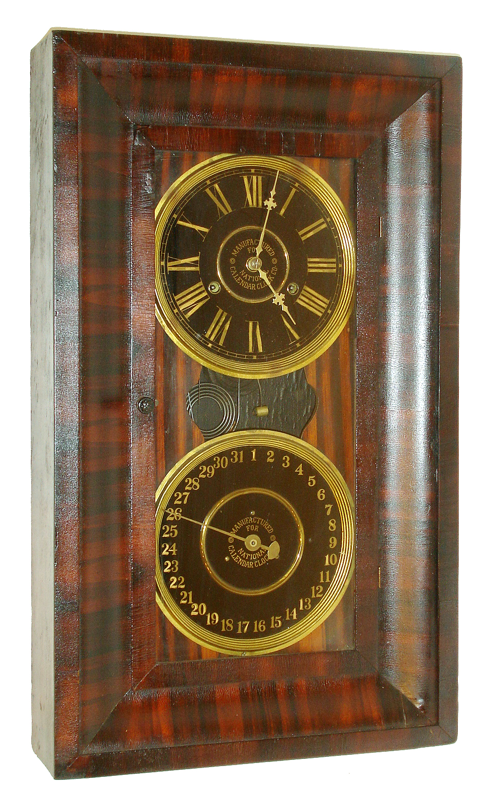 National Calendar Clock Co., (New Haven Clock Co.), New Haven, Conn., 8 days, time and strike, double dial simple calendar clock, c1890 — Antique Clocks Price Guide