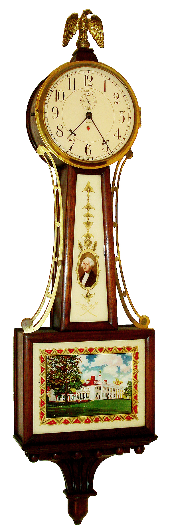 Waltham Watch Co., Waltham, Mass., 110 V electric full size banjo timepiece.  c1935 — Antique Clocks Price Guide