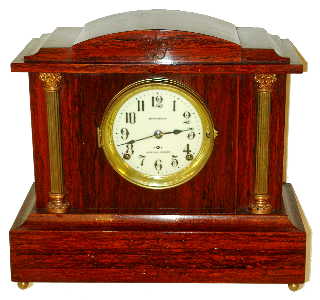 Seth Thomas Clock Co., Thomaston, Conn., 4 bell "Sonora Chime Clock No. 1", 8 days, time and strike, shelf clock, c1910. — Antique Clocks Price Guide