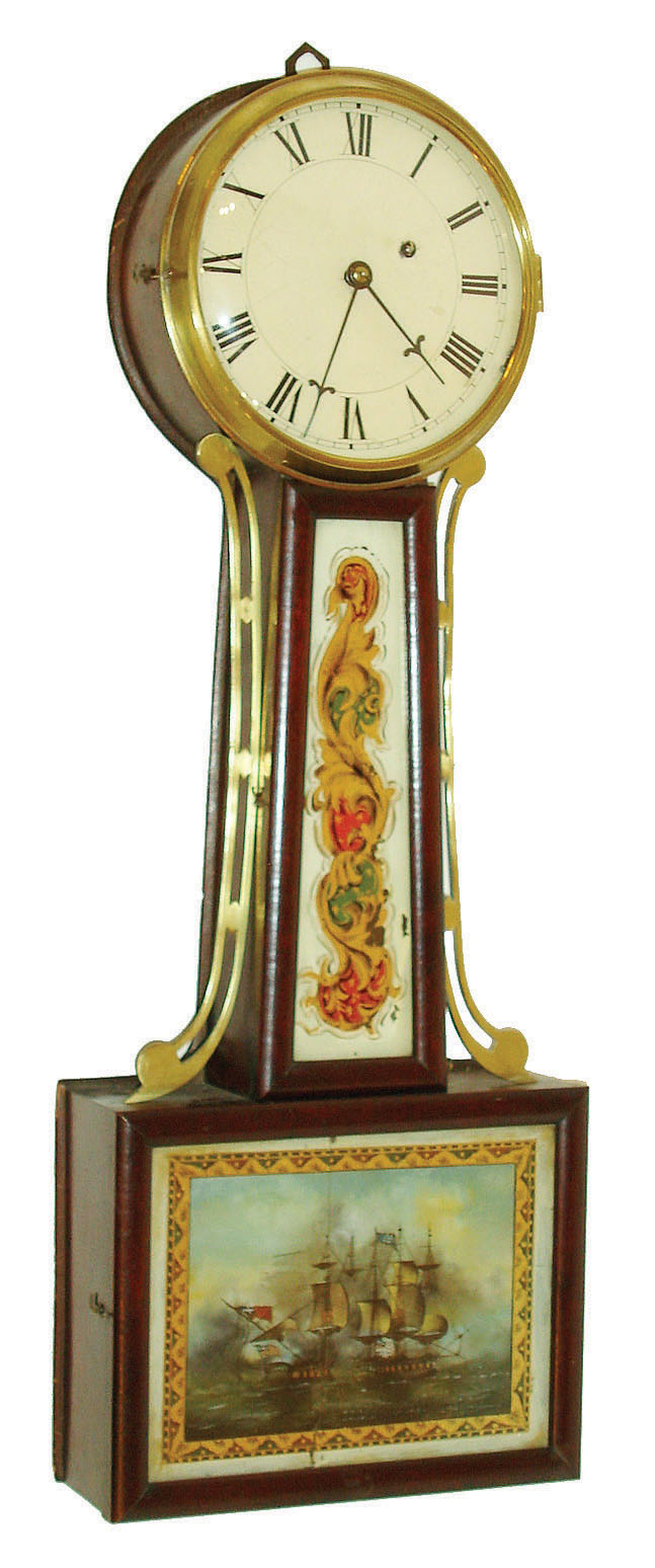 Late 19th century banjo clock case now fitted with a E.O. Stennes weight driven brass movement. — Antique Clocks Price Guide