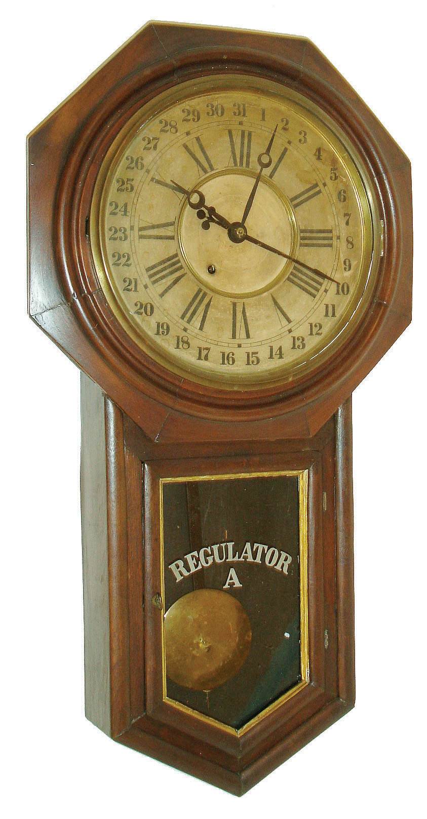 Ansonia Clock Co., Ansonia, Conn., "Regulator A", 8 days, spring brass movement wall clock or timepiece. c1901 — Antique Clocks Price Guide