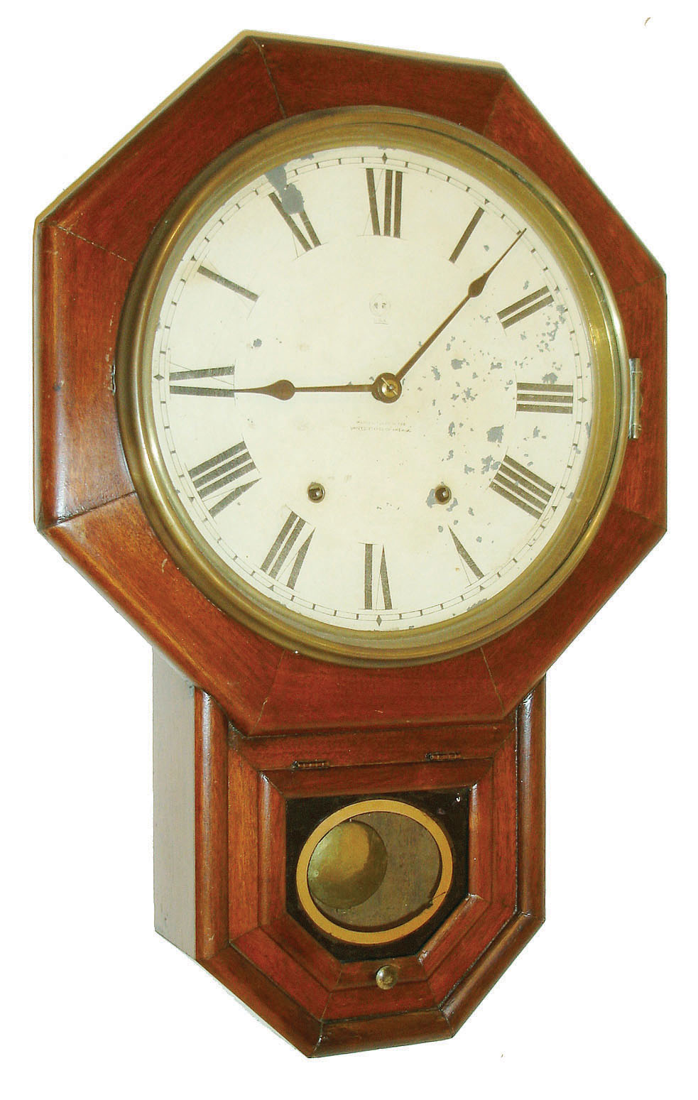 Seth Thomas Clock Co., Thomaston, Conn., 8 days, time and strike, schoolhouse, short drop octagon wall clock, c1900 — Antique Clocks Price Guide
