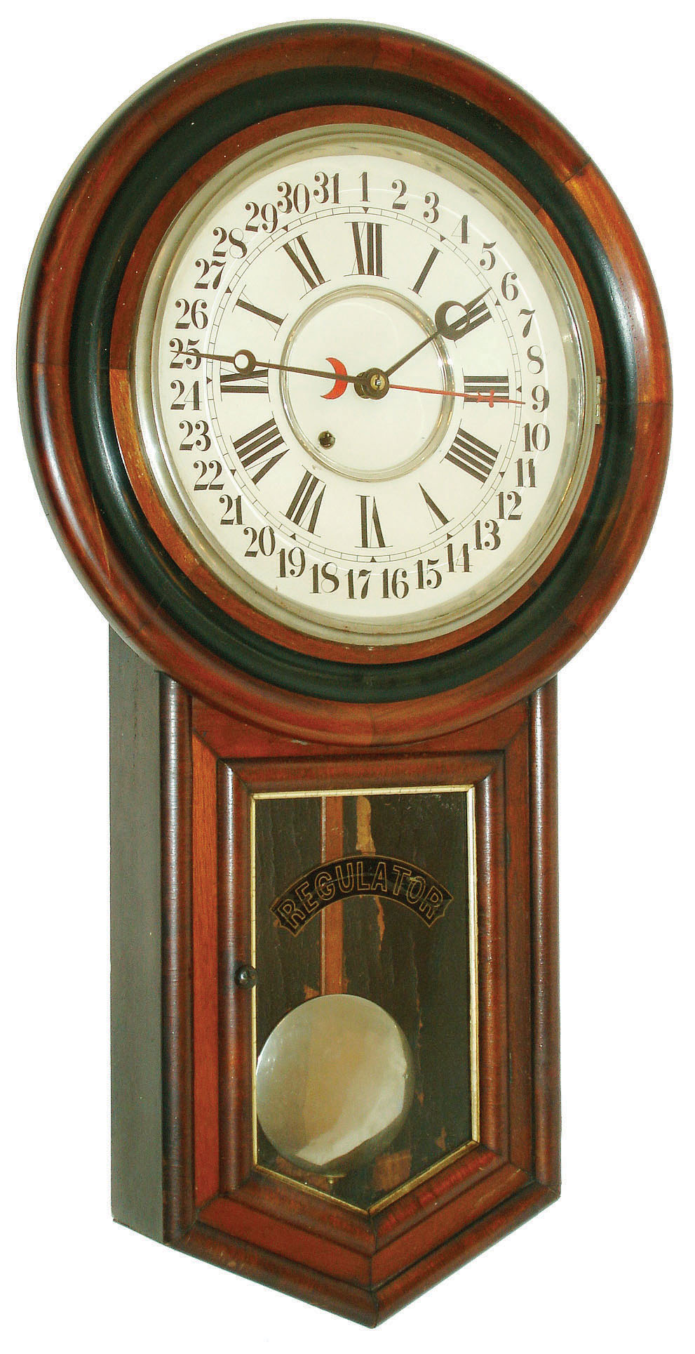 New Haven Clock Co., New Haven, Conn., "Regulator Calendar", 8 days, calendar wall clock or timepiece, c1900 — Antique Clocks Price Guide