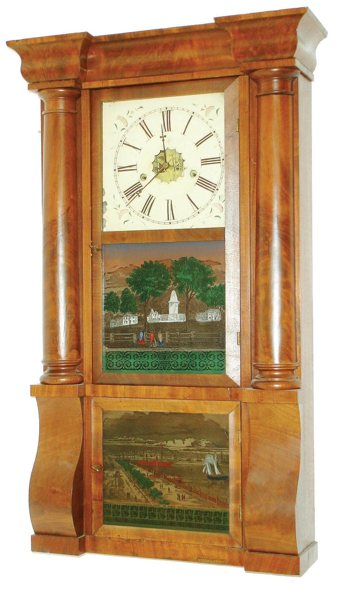 E.N. Welch, Forestville, Conn., 8 days, time and strike, column &amp; cornice shelf clock, c1860. Label states: "At the old establishment of the late J.C. Brown". — Antique Clocks Price Guide