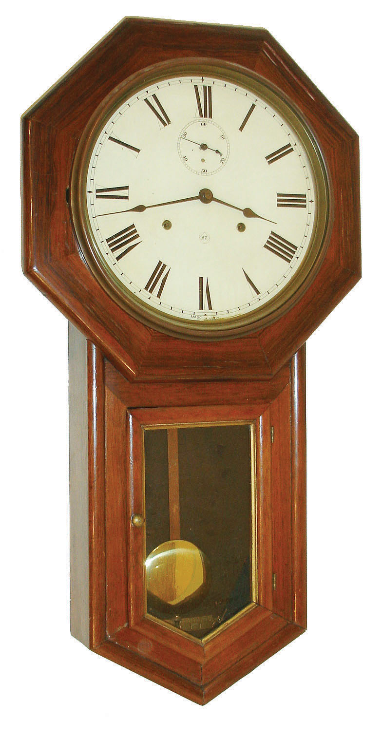 Seth Thomas Clock Co., Thomaston, Conn., "World", 15 day, spring, brass movement, long drop octagon timepiece, c1909 — Antique Clocks Price Guide