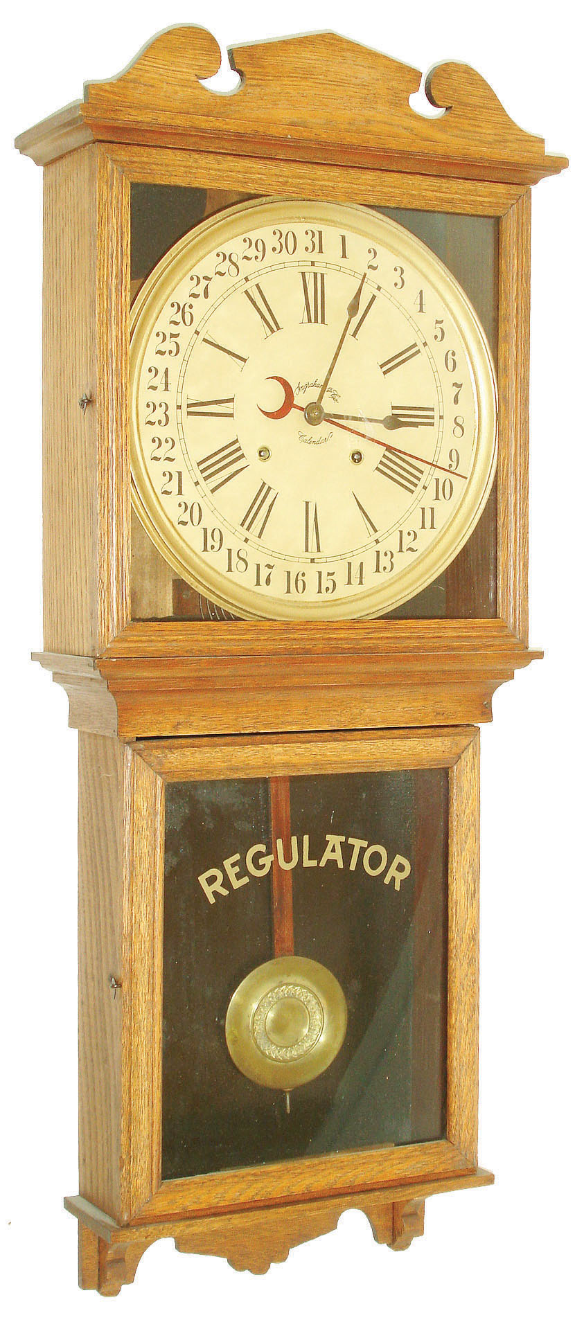 E. Ingraham &amp; Co., Bristol, Conn., "Reliance", 8 days, time and strike, calendar wall clock, c1907 — Antique Clocks Price Guide