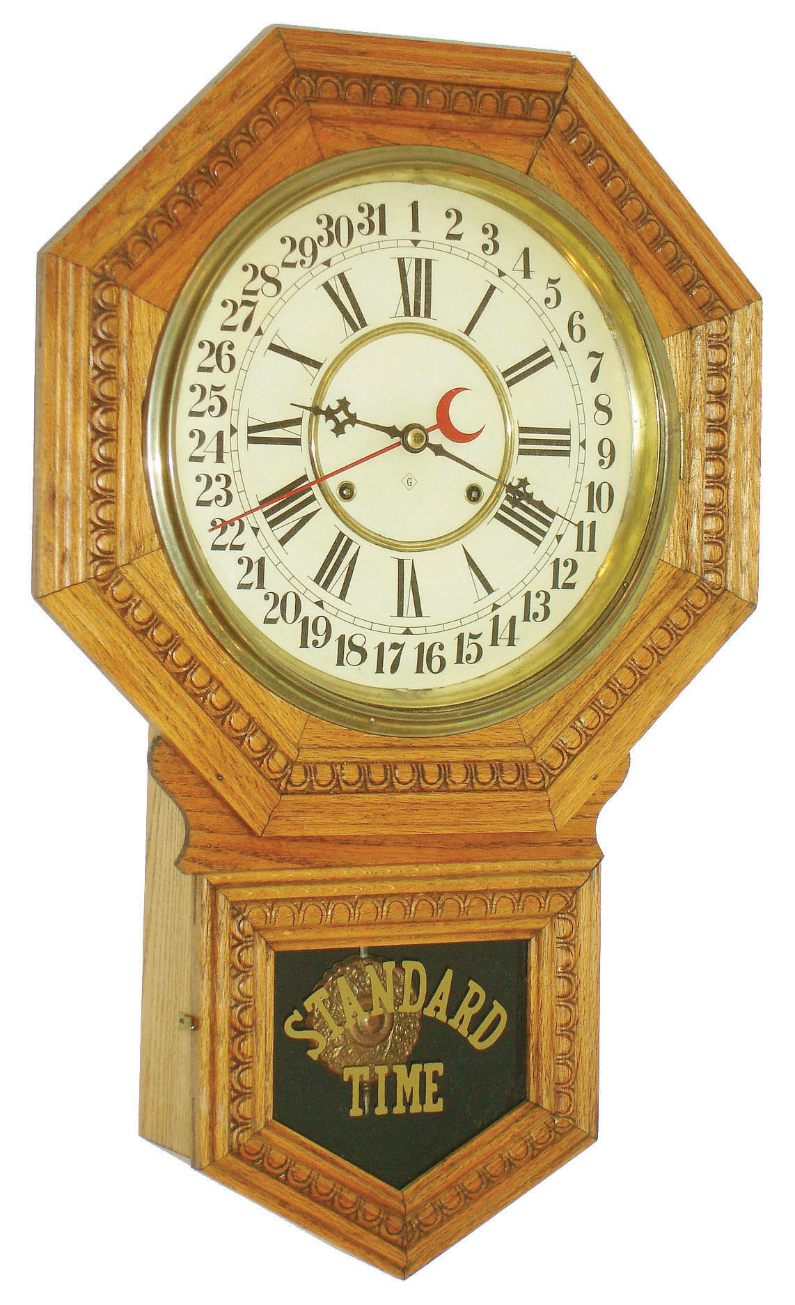William L. Gilbert Clock Co., Winsted, Conn., "Admiral", 8 days, time and strike, calendar wall clock, c1901 — Antique Clocks Price Guide