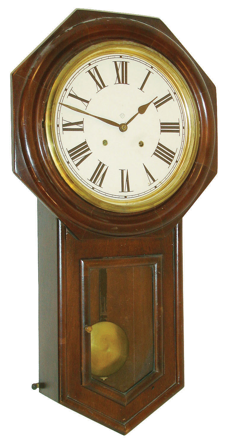 Ansonia Clock Co., Brooklyn, NY., 8 days, time and strike, spring brass movement wall clock with restorations, c1890 — Antique Clocks Price Guide
