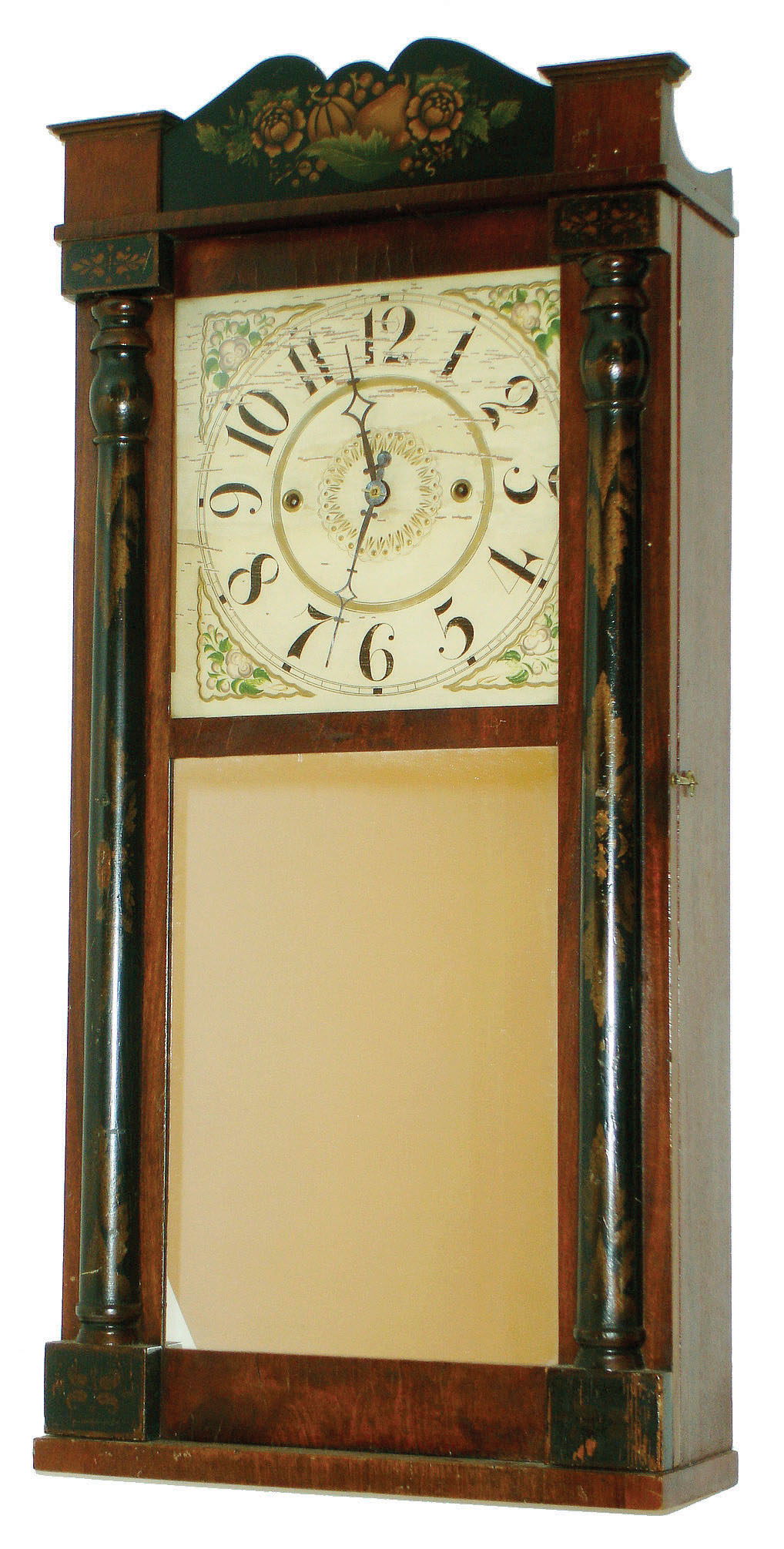 Pratt &amp; Frost, Reading, Mass., 30 hour, time and strike, wood movement, "Groaner" half column and splat shelf clock, 2-wt c1833 — Antique Clocks Price Guide