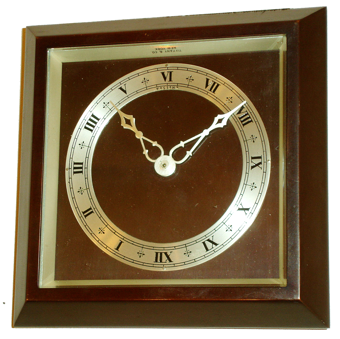 Chelsea Clock Co., Boston, for Tiffany &amp; Co., New York, bronze 8 days, easel-style time only desk clock, #549289, c1948 — Antique Clocks Price Guide