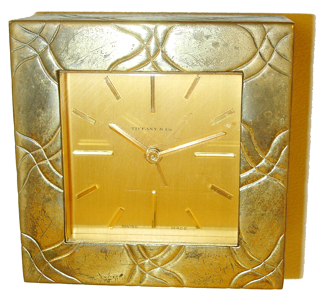 Tiffany brass 8 days, alarm clock, 15 jewel Swiss movement, mid 20th century — Antique Clocks Price Guide