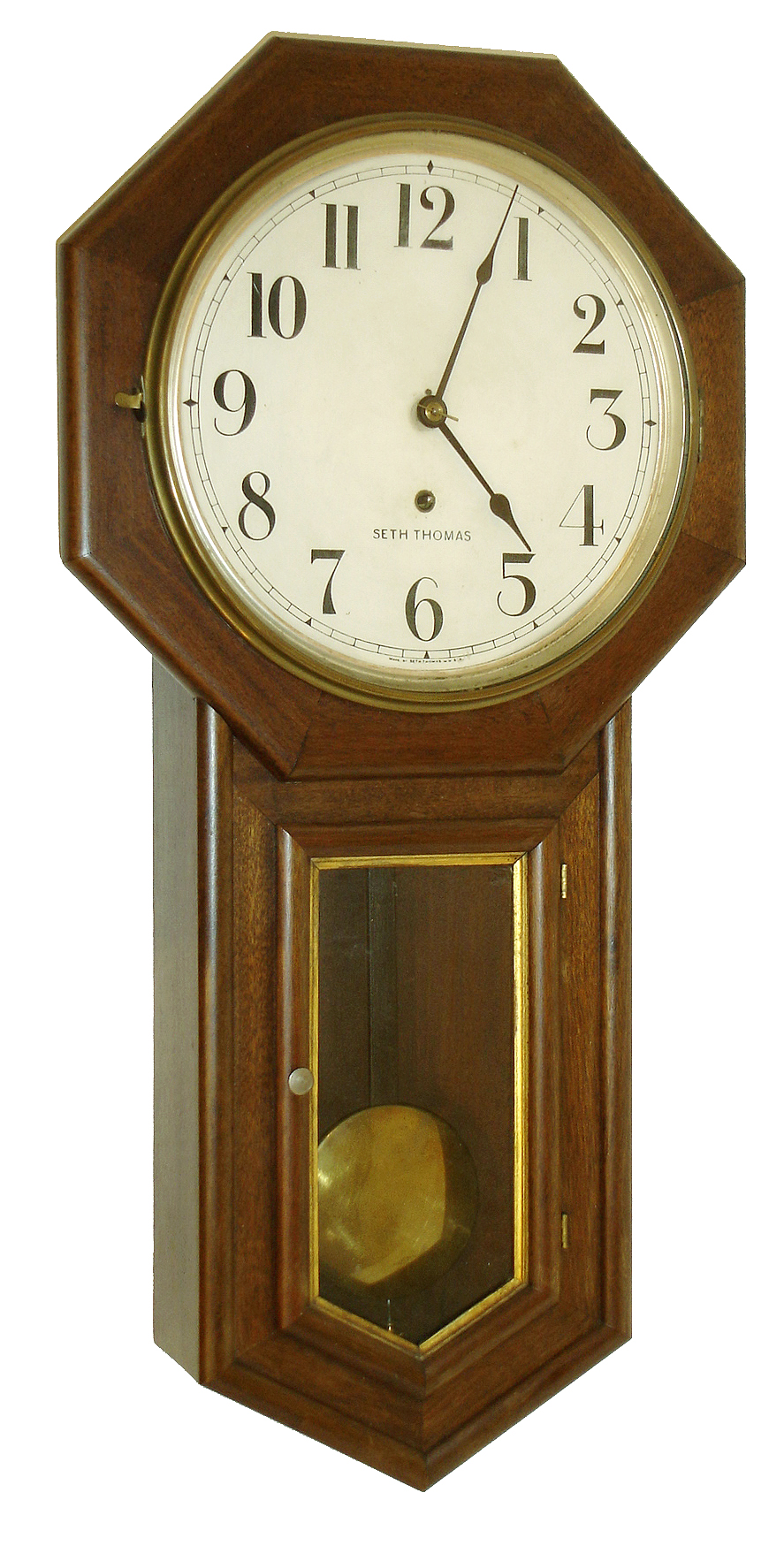 Seth Thomas Clock Co., Thomaston, Conn., "Globe", 8 days, mahogany wall timepiece, c1920 — Antique Clocks Price Guide