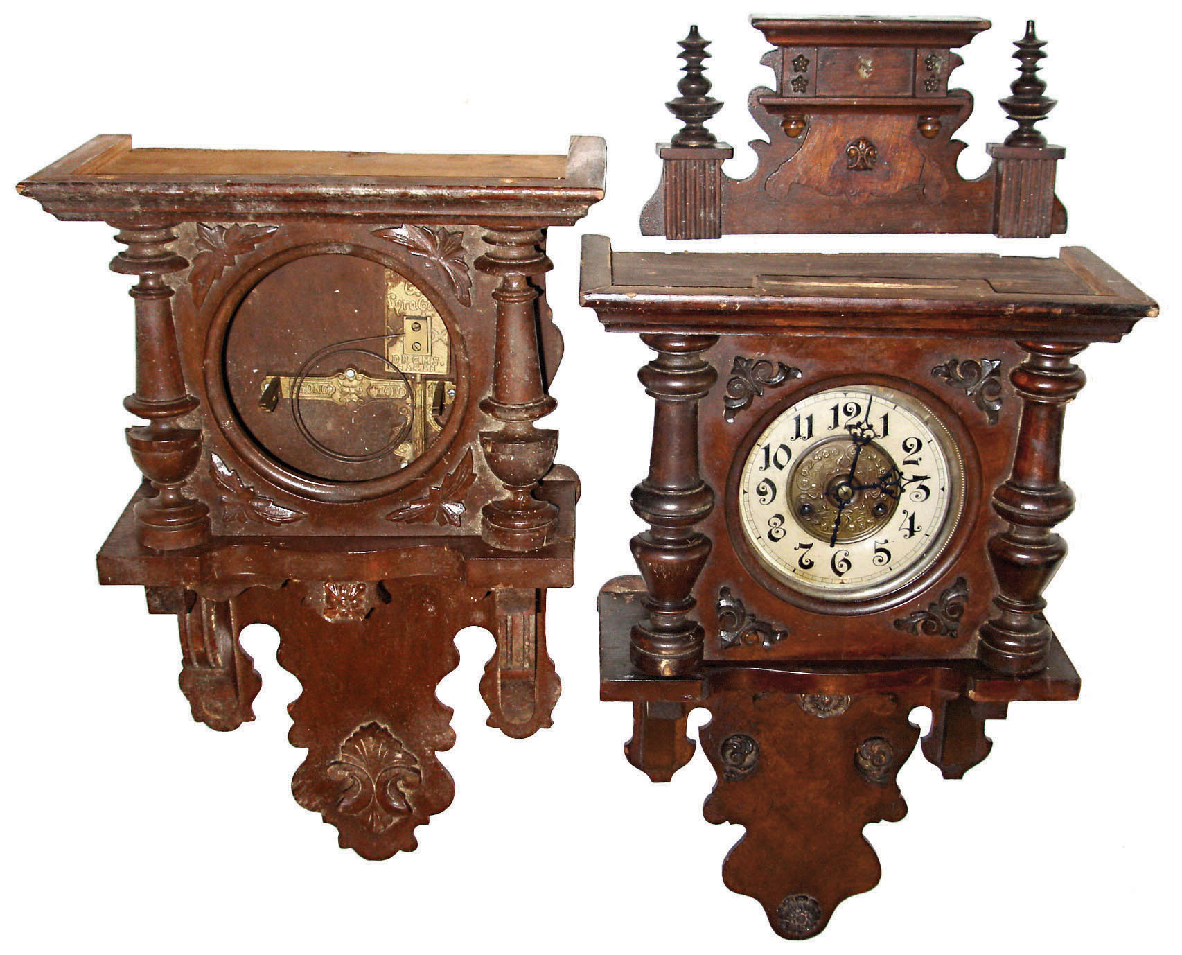 Clocks- 4 (Four) German walnut open well "Berliner wall clock cases, three with 8 days, time and strike, movements, one is case-only, late 19th century — Antique Clocks Price Guide