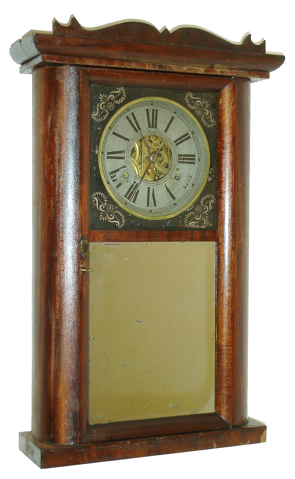 C. &amp; N. Jerome, Bristol, Conn., 30 hour, time and strike, weight brass movement half round shelf clock, c1838 — Antique Clocks Price Guide