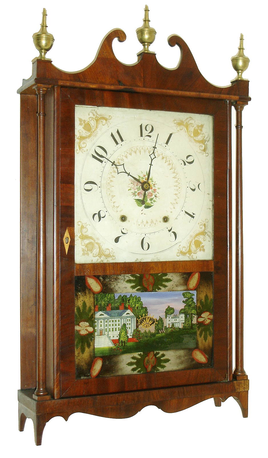 H. Dexter, Stockbridge, Madison County New York, 30 hour, time and strike, weight wood movement pillar &amp; scroll shelf clock, c1835 — Antique Clocks Price Guide