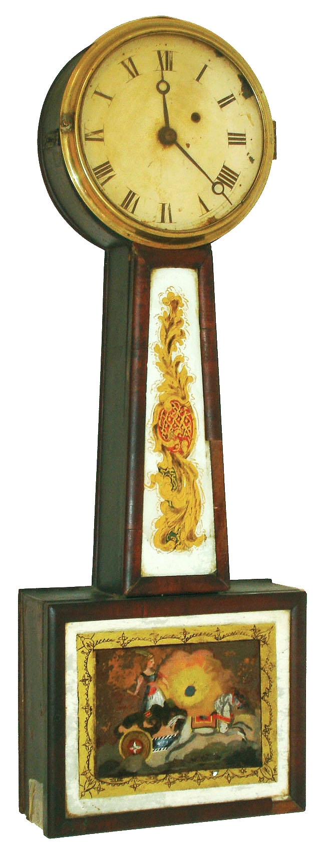Unknown, probably Massachusetts 8 days, weight brass movement patent or banjo clock or timepiece, c1825 — Antique Clocks Price Guide