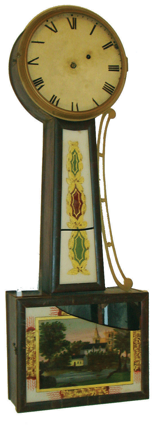 Mixed lot consisting of a early 19th century weight driven patent or banjo clock or timepiece. — Antique Clocks Price Guide