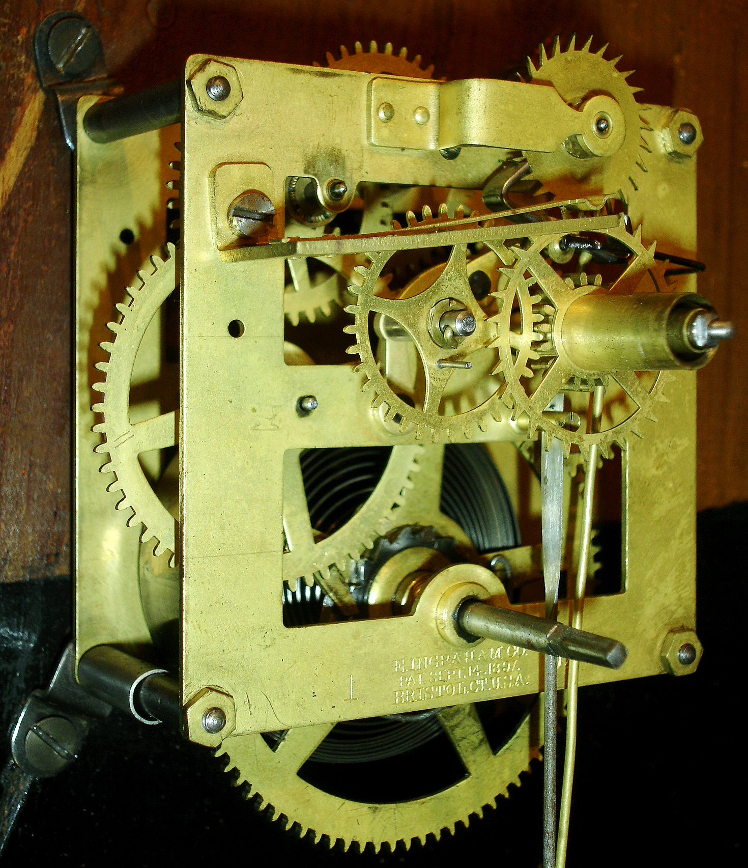 E. Ingraham &amp; Co., "Western Union", 8 days, regulator wall calendar timepiece. c1908 — Antique Clocks Price Guide