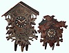 Clocks- 2 (Two) German carved wood cuckoo clocks: 3 weight cuckoo and quail with carved wolf; 2 weight with movement stamped "Faller", early 20th century