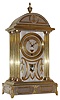 Belgian brass and aluminum architectural 8 days, time only mantel clock, "Fr. Somers, Bruscelles, 1914-1915" on the dial's date window, "H.A Bruxelles" on movement's rectangular back plate, c1915