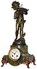 French green onyx and cast metal figural 8 days, time and strike, mantel clock, statue signed Aug. Moreau, c1900