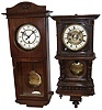 Clocks- 4 (Four) wooden small German 8 days, spring driven wall clocks, 3 time and strike, 1 time only, early 20th century
