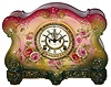 Ansonia Clock Co., New York, "La Vergne" 8 days, time and strike, Royal Bonn porcelain mantel clock with visible escapement, c1914