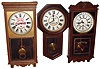 Clocks- 8 (Eight) American 8 days, wall clocks, early 20th century: Ingraham, Sessions, New Haven, Ansonia, Gilbert, and Waltham mirror