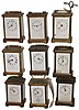 Clocks- 9 (Nine) Carriage French 8 days, one time/alarm and eight time-only; 4 cylinder platforms, 5 lever