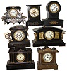 Clocks- 7 (Seven) enameled iron case American 8 days, time and strike, mantel clocks, early 20th century