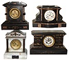 Clocks- 4 (Four) French 8 days, time and strike, marble mantel clocks, two with visible escapements, late 19th century
