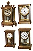 Clocks- 4 (Four) 8 days, time and strike, brass and glass crystal regulator mantel clocks: Seth Thomas, Waterbury "Dijon" with open escapement, Ansonia, and French, early 20th century
