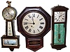 Clocks- 9 (Nine) American wall clocks: two advertising plug-in electrics; others 8 day, Ansonia, Gilbert "Hollywood", New Haven "Whitney", Sessions and Seth Thomas; 20th century