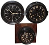 Clocks- 3 (Three) black dial and phenolic case 8 days, time only marine clocks: one Seth Thomas 8.5" dial; one Chelsea 8.5" dial; one Chelsea 6" with wall-mount plate. Mid 20th century
