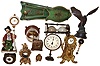 Clocks- 11 (Eleven) novelty timepieces including Horolovar, One Hand, Gilbert, Haven, Lux, and a sand glass, 20th century