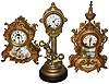 Clocks- 3 (Three) Connecticut 8 days, time and strike, cast metal mantel clocks: two by New Haven with porcelain inserts; Seth Thomas Sons figural; late 19th century