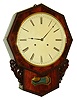 Chauncey Jerome, New Haven, Conn., 8 days, time and strike, spring driven double fusee movement in a mahogany veneer case with carved ears and ripple molding and painted metal dial, c1850