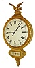 Willard style gallery wall clock, electric modern movement in a 19th century gilded case surmounted by a gilded carved eagle with painted brass 27" convex dial and reverse painted lower tablet
