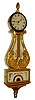 Lyre banjo wall clock, 8 days, time only, weight driven late 19th century movement in a 19th century gilded front, white painted mahogany case with reverse painted tablets and painted iron dial with "J. Sawin" signature