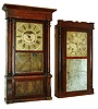 Clocks- 2 (Two): (1) Birge, Mallory & Co., Bristol, Conn., 8 days, time and strike, weight brass movement column & cornice shelf clock, c1840  (2) Henry Terry & Co., Plymouth, Conn., 30 hours, time and strike, weight wood movement half column & splat shelf clock, c1835