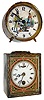 Clocks- 2 (Two): (1) Automaton dial of man having his shoes shined in an alarm clock style case, c1886  (2) C. C. C, (Centennial Cabinet Clock) lever movement novelty timepiece, c1875 Aug. S. Jerome, New York. Augustus was the oldest of the three sons of Chauncey Jerome.
