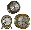 Clocks- 3 (Three): The first is an E. N. Welch "Good Luck" novelty clock one day lever timepiece c1880. The second is a Seth Thomas Corsair model 8 days, lever ships bell strike c1962. The third is a Seth Thomas 8 days, lever timepiece movement marine clock c1930.