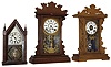 Clocks- 3 (Three)= (1) William L. Gilbert & Co., Winchester, Conn., 30 hours, miniature sharp gothic or steeple timepiece, c1865  (2) E. N. Welch Mfg. Co., Forestville, Conn., "Garcia", 8 days, time and strike, mantel clock, c1889   (3) E.N. Welch Mfg. Co., Forestville, Conn., 8 days, time and strike, mantel clock.